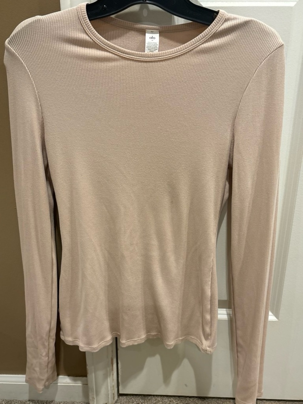 ALO Yoga Ribbed Long Sleeve Crew Neck Top in Blush